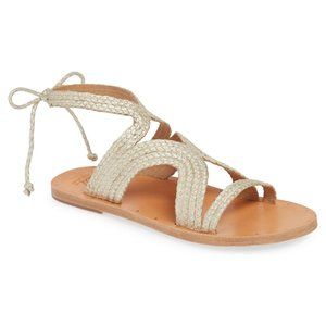 $350 BEEK BY TWO BIRDS Cuckoo Ankle Tie Sandal HAND BRAIDED LEATHER 7 (B29)